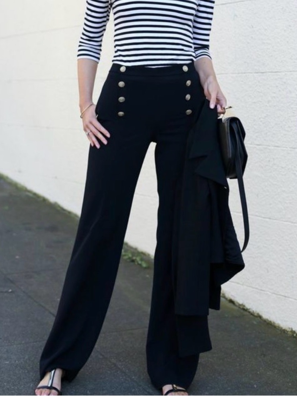 ST. JOHN High-Waist Black Sailor DIANA Pants with Gold Buttons- 4